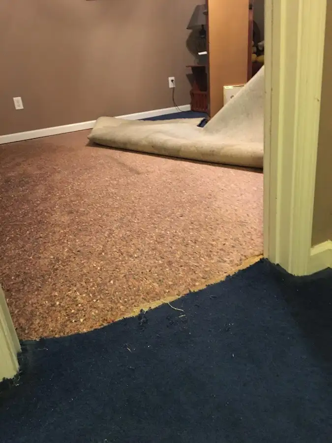 Carpet pad removal revealing water damage during Drying & Dehumidification in Hot Springs