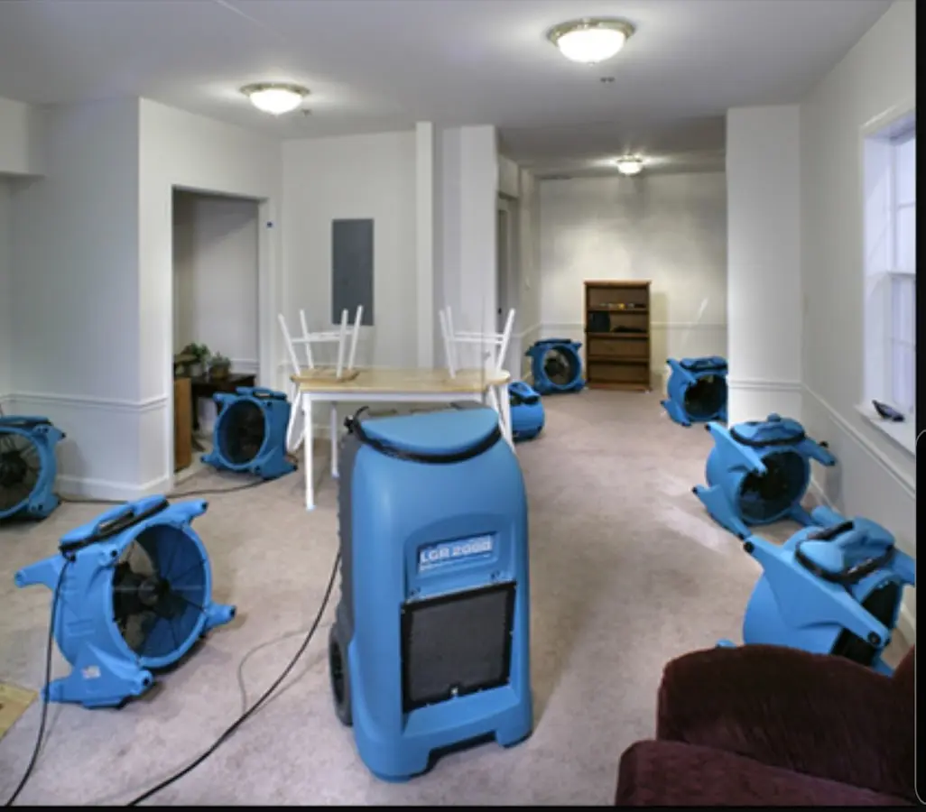 Air movers and dehumidifier setup for Water Damage Restoration in Hot Springs